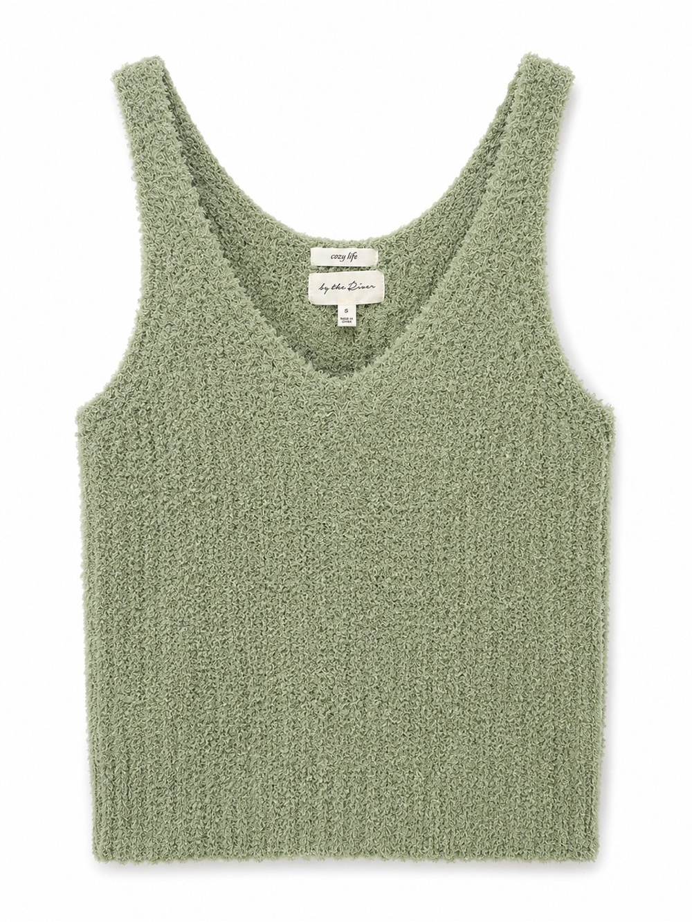 Cozy Life By The River Sage Fuzzy Chenille Sweater Tank S NWT